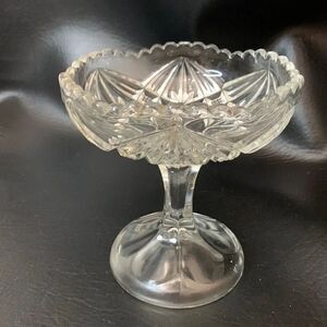 Crystal Sawtooth Cut Starburst Design Candy Trinket Nuts Fruit Stem Serving Dish